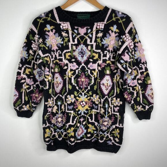 Vintage Cullinane Hand Knit Floral Heavy Sweater Small - Picture 3 of 12
